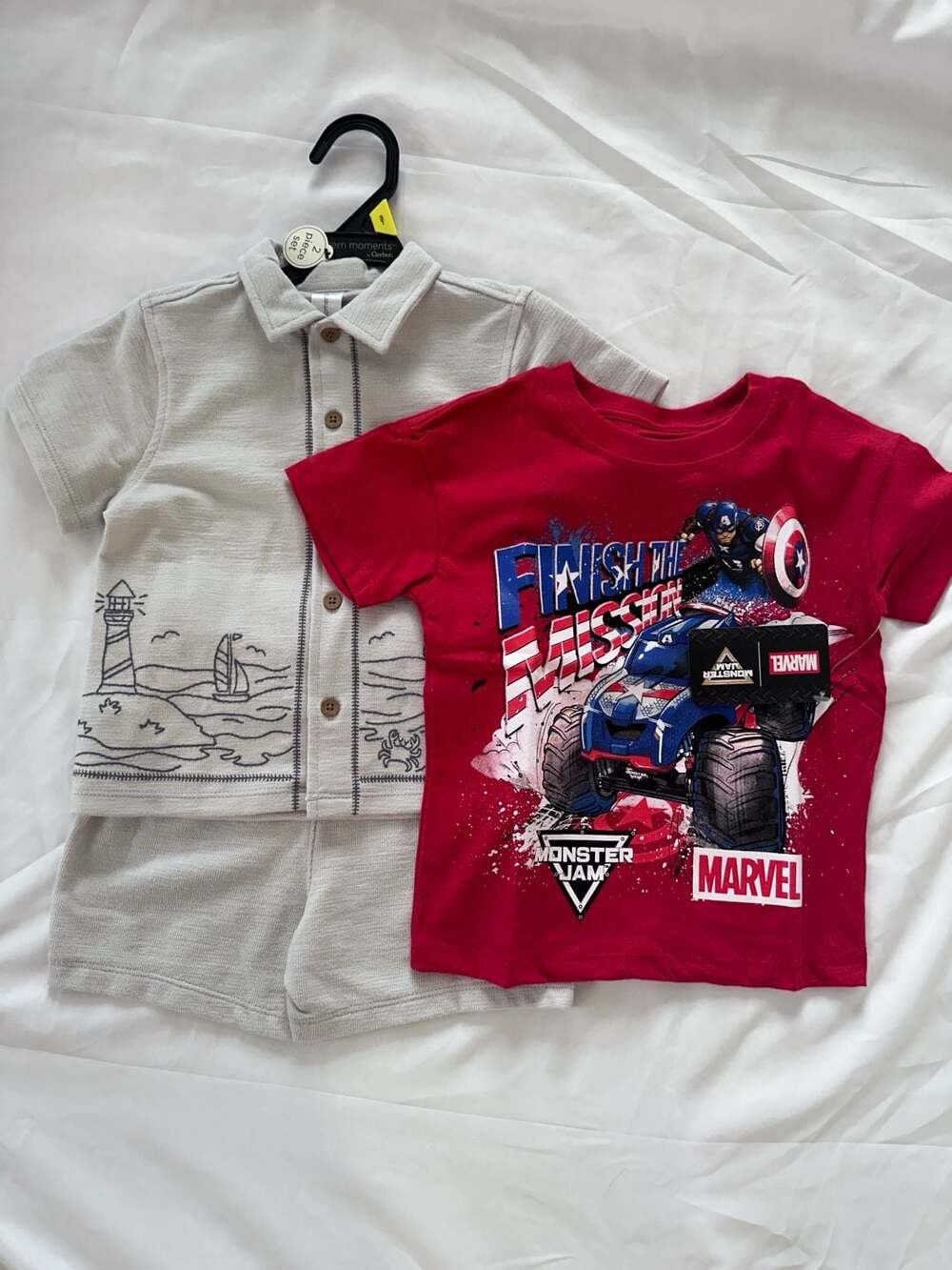 Modern Moments by Gerber Outfit Set and Monster Jam T-Shirt Lot 3T